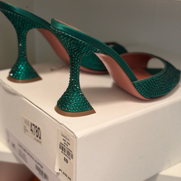Emerald Green Crystal Pointed-Toe Mule Heels